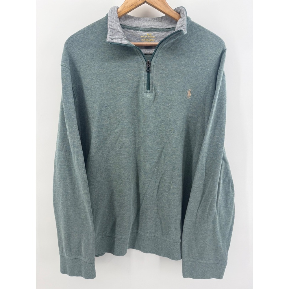 Polo Ralph Lauren Mens XL Quarter Zip Pullover Heather Green Cotton Sweater